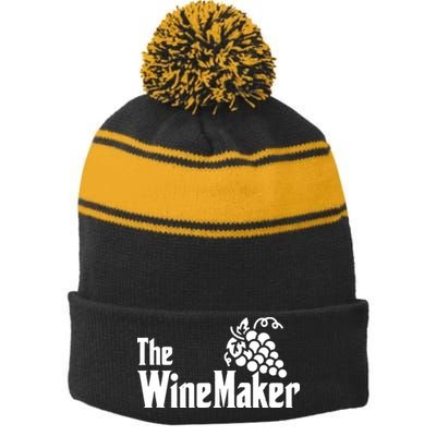 The Wine Maker Vinyard Winery Wine Making Grapes Winemaker Stripe Pom Pom Beanie