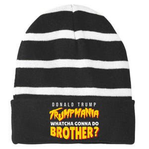 Trump Wrestling Meme Fake News Trumpamania Whatcha Gonna Do Brother Striped Beanie with Solid Band