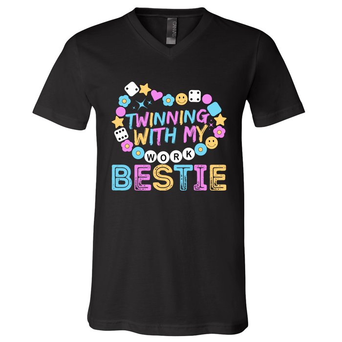 Twinning With My Work Bestie Spirit Week Best Friend Twin V-Neck T-Shirt