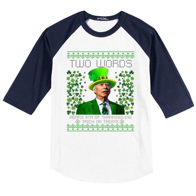 Two Words Merry 4th Of Thanksgiving Funny Biden St Patricks Day Gift Baseball Sleeve Shirt