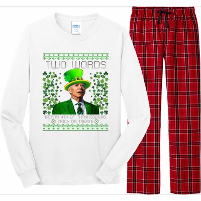 Two Words Merry 4th Of Thanksgiving Funny Biden St Patricks Day Gift Long Sleeve Pajama Set