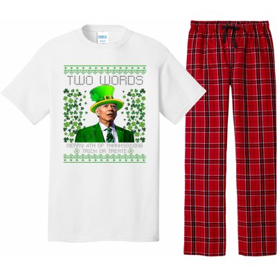 Two Words Merry 4th Of Thanksgiving Funny Biden St Patricks Day Gift Pajama Set