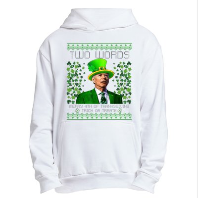 Two Words Merry 4th Of Thanksgiving Funny Biden St Patricks Day Gift Urban Pullover Hoodie