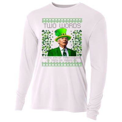 Two Words Merry 4th Of Thanksgiving Funny Biden St Patricks Day Gift Cooling Performance Long Sleeve Crew