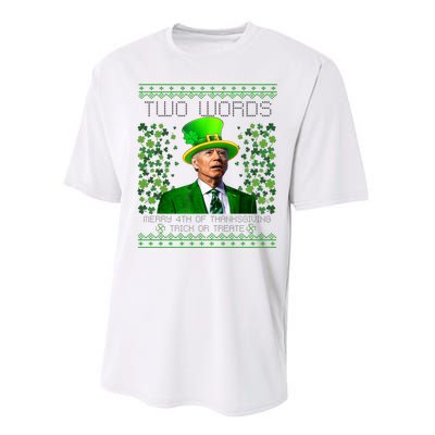 Two Words Merry 4th Of Thanksgiving Funny Biden St Patricks Day Gift Performance Sprint T-Shirt