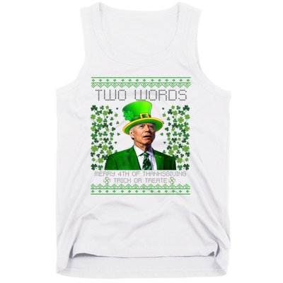 Two Words Merry 4th Of Thanksgiving Funny Biden St Patricks Day Gift Tank Top