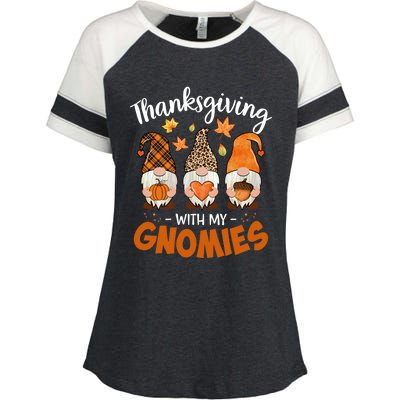 Thanksgiving With My Gnomie Leopard Teacher Fall Gnome Great Gift Enza Ladies Jersey Colorblock Tee