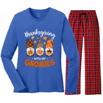 Thanksgiving With My Gnomie Leopard Teacher Fall Gnome Great Gift Women's Long Sleeve Flannel Pajama Set 