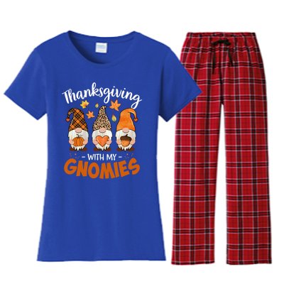 Thanksgiving With My Gnomie Leopard Teacher Fall Gnome Great Gift Women's Flannel Pajama Set