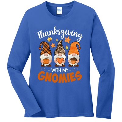 Thanksgiving With My Gnomie Leopard Teacher Fall Gnome Great Gift Ladies Long Sleeve Shirt