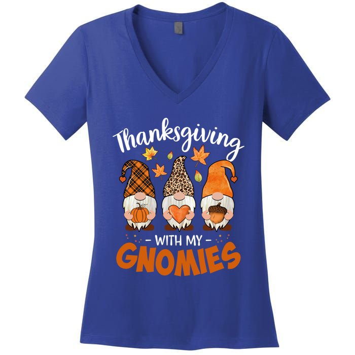 Thanksgiving With My Gnomie Leopard Teacher Fall Gnome Great Gift Women's V-Neck T-Shirt