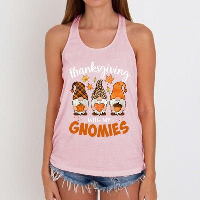 Thanksgiving With My Gnomie Leopard Teacher Fall Gnome Great Gift Women's Knotted Racerback Tank