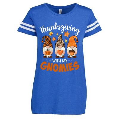 Thanksgiving With My Gnomie Leopard Teacher Fall Gnome Great Gift Enza Ladies Jersey Football T-Shirt