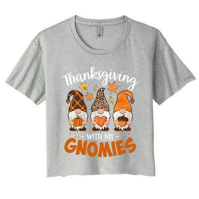 Thanksgiving With My Gnomie Leopard Teacher Fall Gnome Great Gift Women's Crop Top Tee