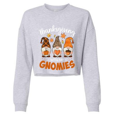 Thanksgiving With My Gnomie Leopard Teacher Fall Gnome Great Gift Cropped Pullover Crew