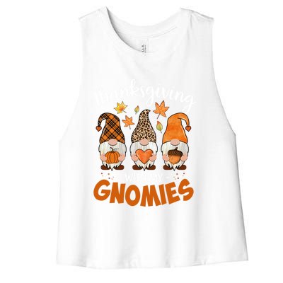 Thanksgiving With My Gnomie Leopard Teacher Fall Gnome Great Gift Women's Racerback Cropped Tank