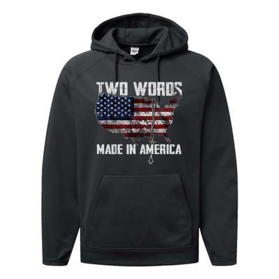 Two Words Made In America Joe Biden Vintage American US Flag Performance Fleece Hoodie