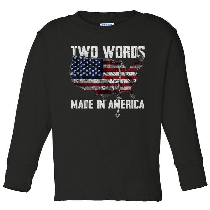 Two Words Made In America Joe Biden Vintage American US Flag Toddler Long Sleeve Shirt