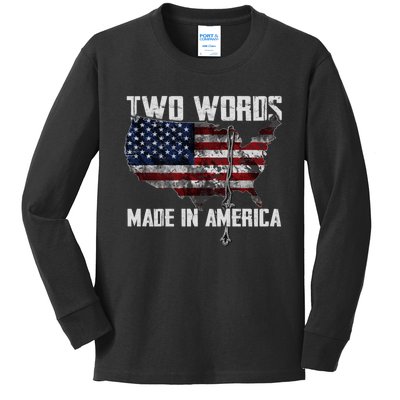 Two Words Made In America Joe Biden Vintage American US Flag Kids Long Sleeve Shirt