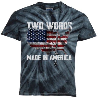 Two Words Made In America Joe Biden Vintage American US Flag Kids Tie-Dye T-Shirt