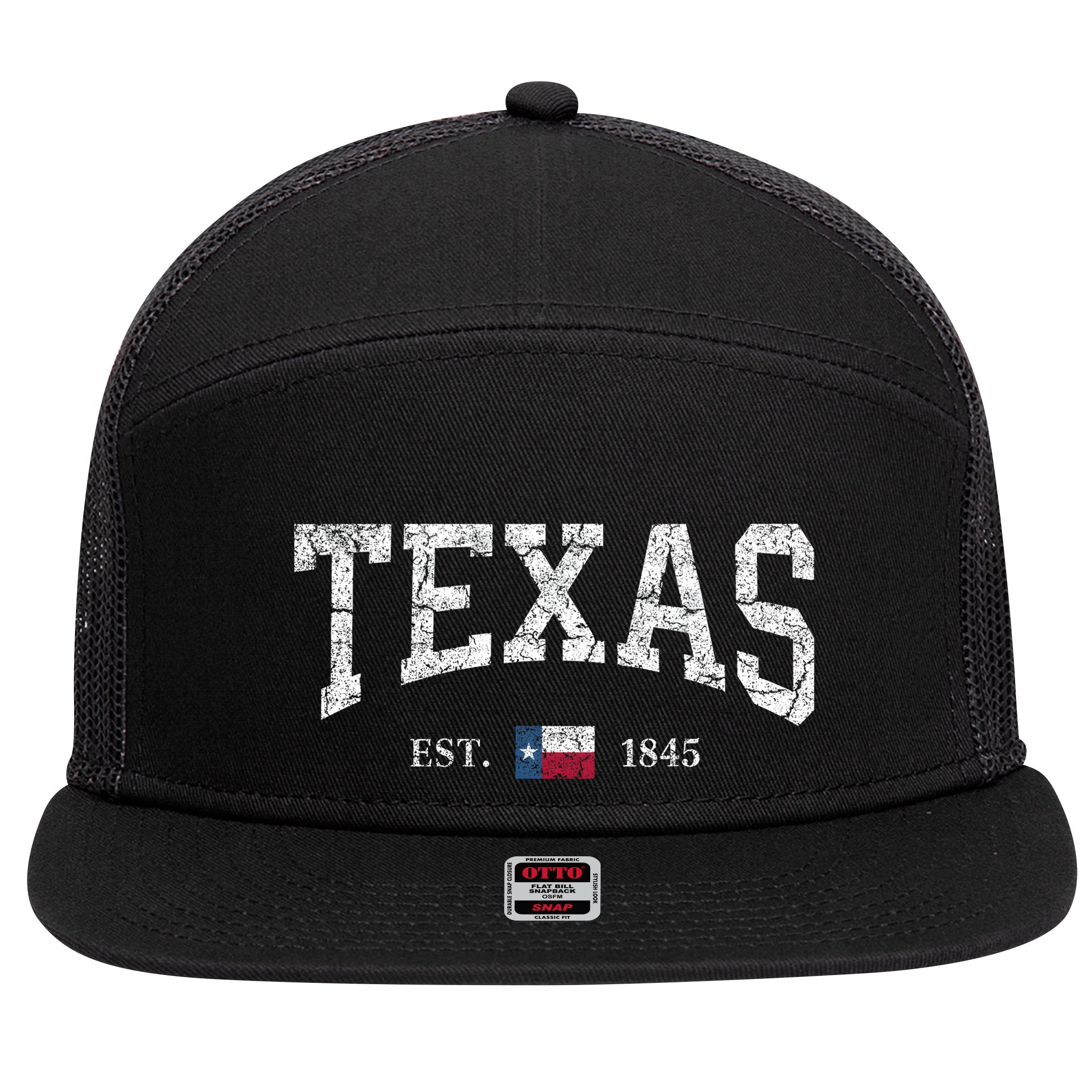 Texas Women Men Kids Texas State Map Flag Distressed 7 Panel Mesh Trucker Snapback Hat