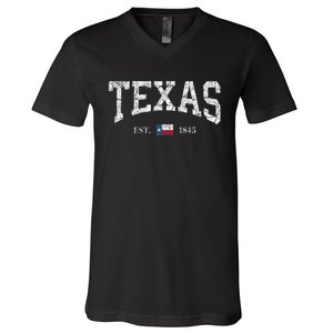 Texas Women Men Kids Texas State Map Flag Distressed V-Neck T-Shirt