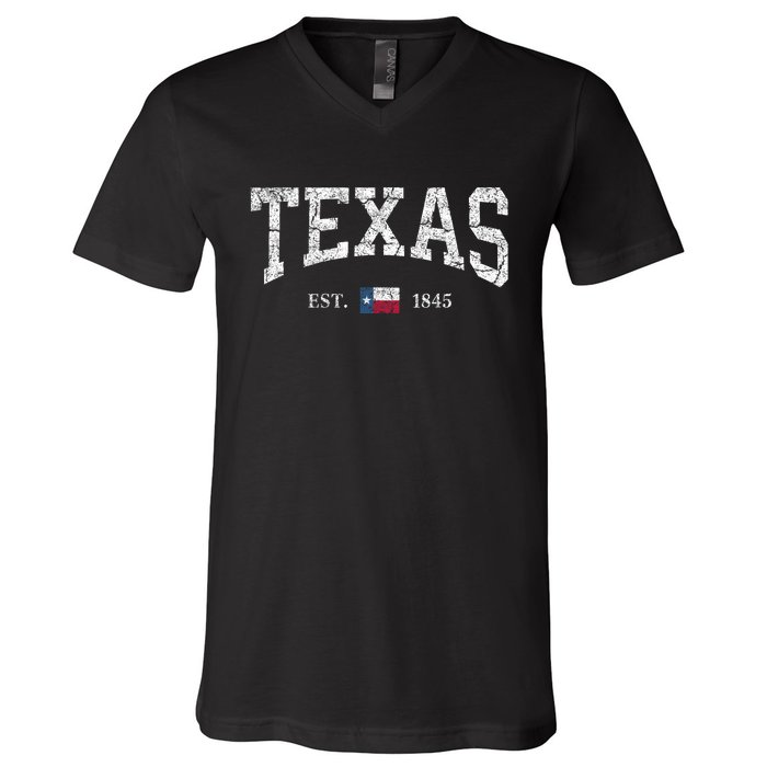 Texas Women Men Kids Texas State Map Flag Distressed V-Neck T-Shirt