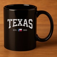 Texas Women Men Kids Texas State Map Flag Distressed 11oz C Handle Ceramic Mug