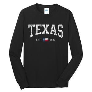 Texas Women Men Kids Texas State Map Flag Distressed Tall Long Sleeve T-Shirt