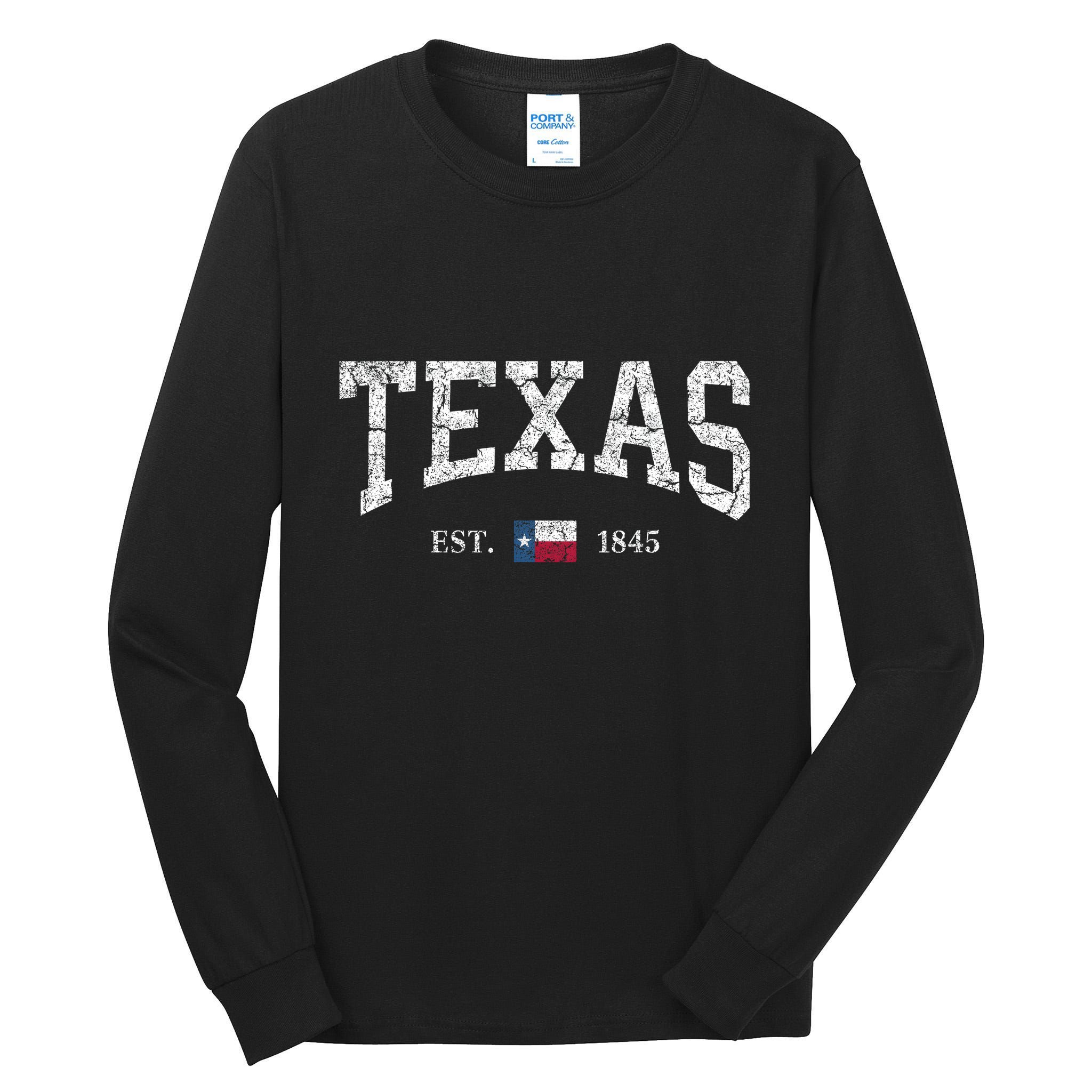 Texas Women Men Kids Texas State Map Flag Distressed Tall Long Sleeve T-Shirt