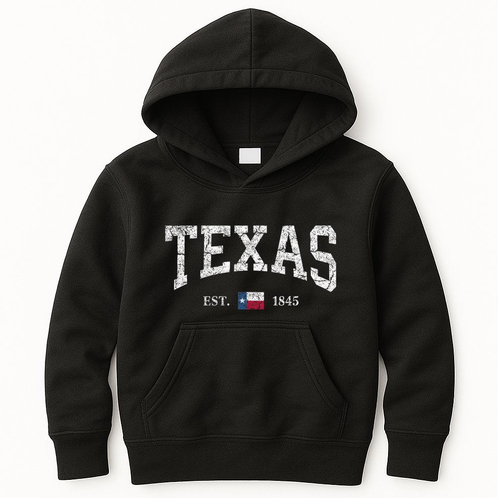 Texas Women Men Kids Texas State Map Flag Distressed Kids Hoodie