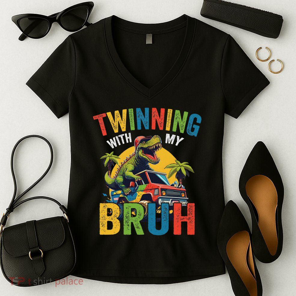 Twinning With My Bestie Funny Twin Day Spirit Week Women's V-Neck T-Shirt