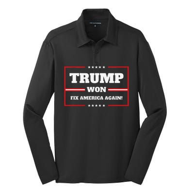 Trump Won Maga Sequel Trump Winner 2024 Fix America Again Silk Touch Performance Long Sleeve Polo