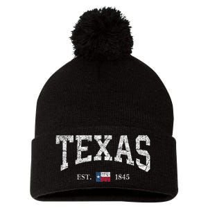 Texas Women Men Kids Texas State Flag Distressed Pom Pom 12in Knit Beanie