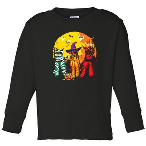 Three Witch Mummy Zombie Bearded Dogs Cool Cute Halloween Costume Pumpkin Dog Lo Toddler Long Sleeve Shirt