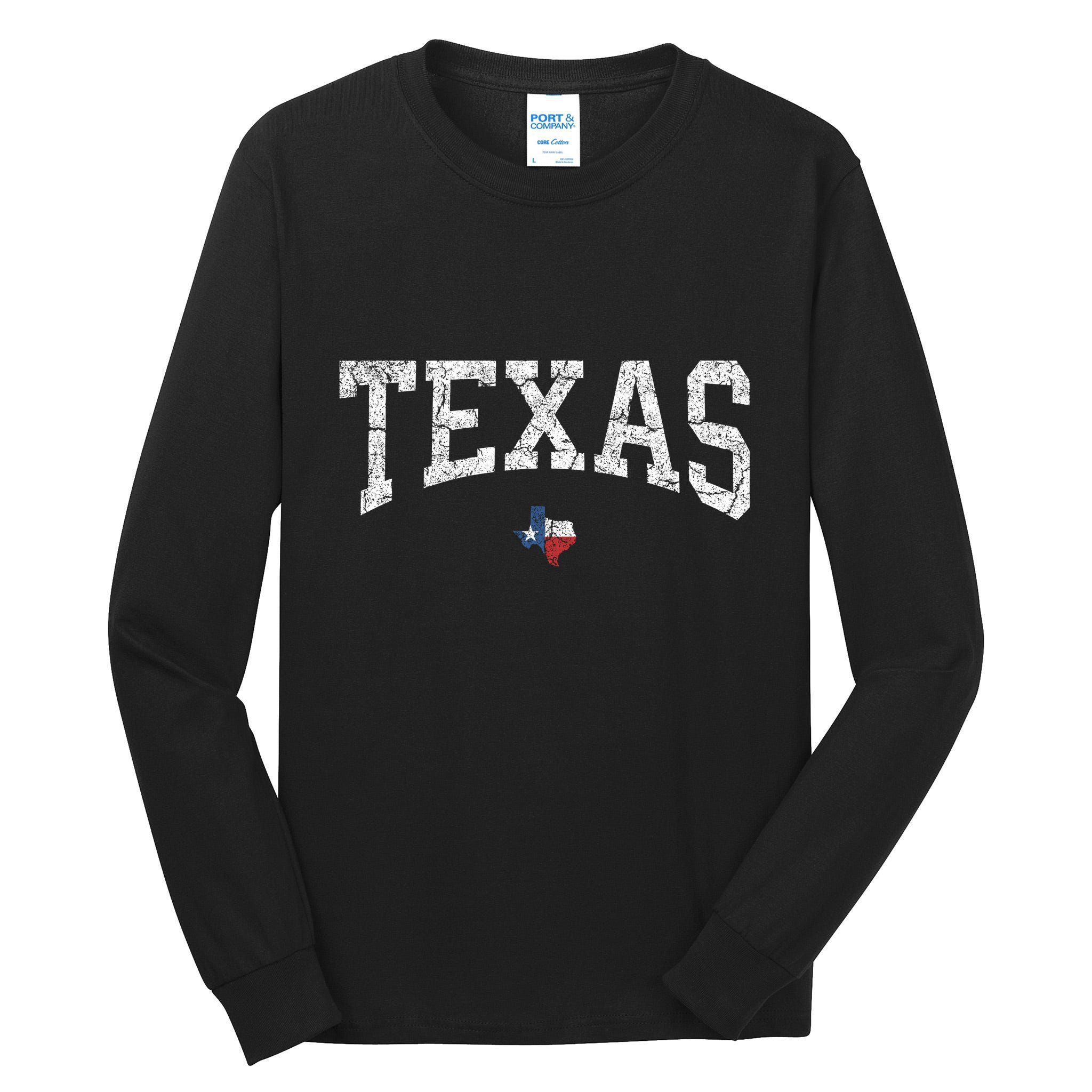 Texas Women Men Kids Texas State Map Flag Distressed Tall Long Sleeve T-Shirt