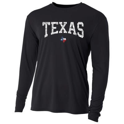 Texas Women Men Kids Texas State Map Flag Distressed Cooling Performance Long Sleeve Crew