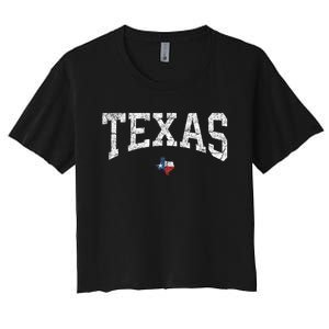 Texas Women Men Kids Texas State Map Flag Distressed Women's Crop Top Tee