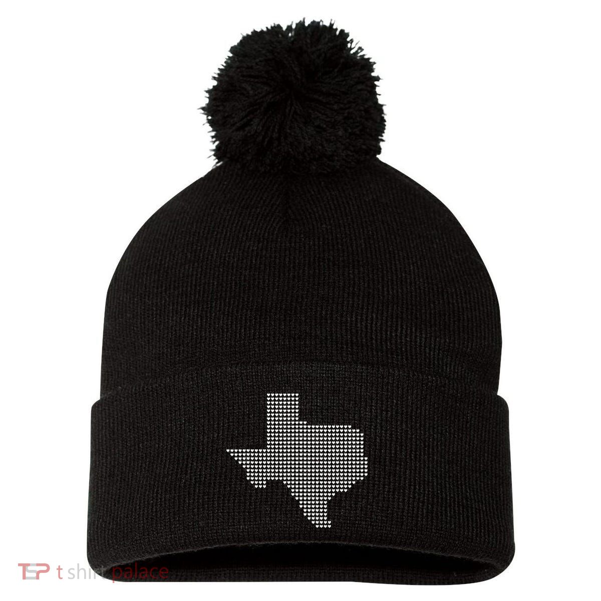 Texas Women Men Kids Texas State Map Made Of Hearts Pom Pom 12in Knit Beanie