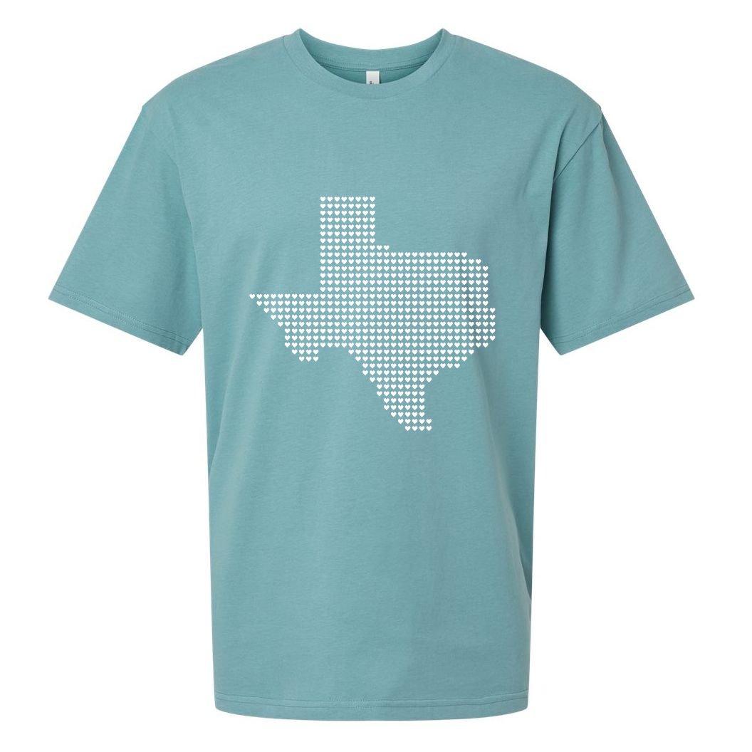 Texas Women Men Kids Texas State Map Made Of Hearts Sueded Cloud Jersey T-Shirt