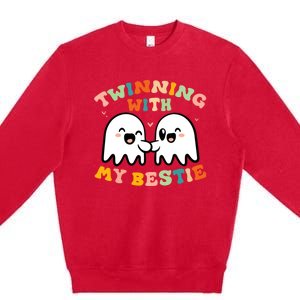 Twinning With My Bestie Halloween Ghost Boy Spirit Week Twin Day Best Friend Premium Crewneck Sweatshirt