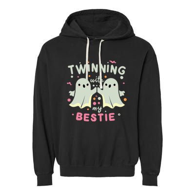 Twinning With My Bestie Halloween Ghost Boy Spirit Week Twin Day Best Friend Garment-Dyed Fleece Hoodie