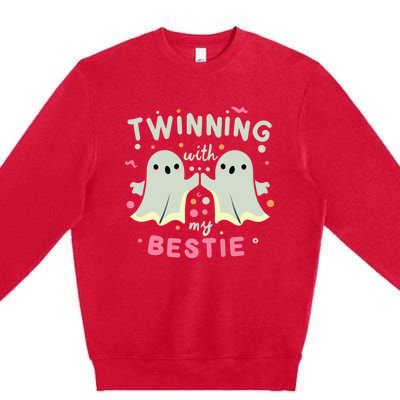 Twinning With My Bestie Halloween Ghost Boy Spirit Week Twin Day Best Friend Premium Crewneck Sweatshirt