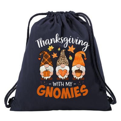 Thanksgiving With My Gnomie Leopard Funny Teacher Fall Gnome Funny Drawstring Bag