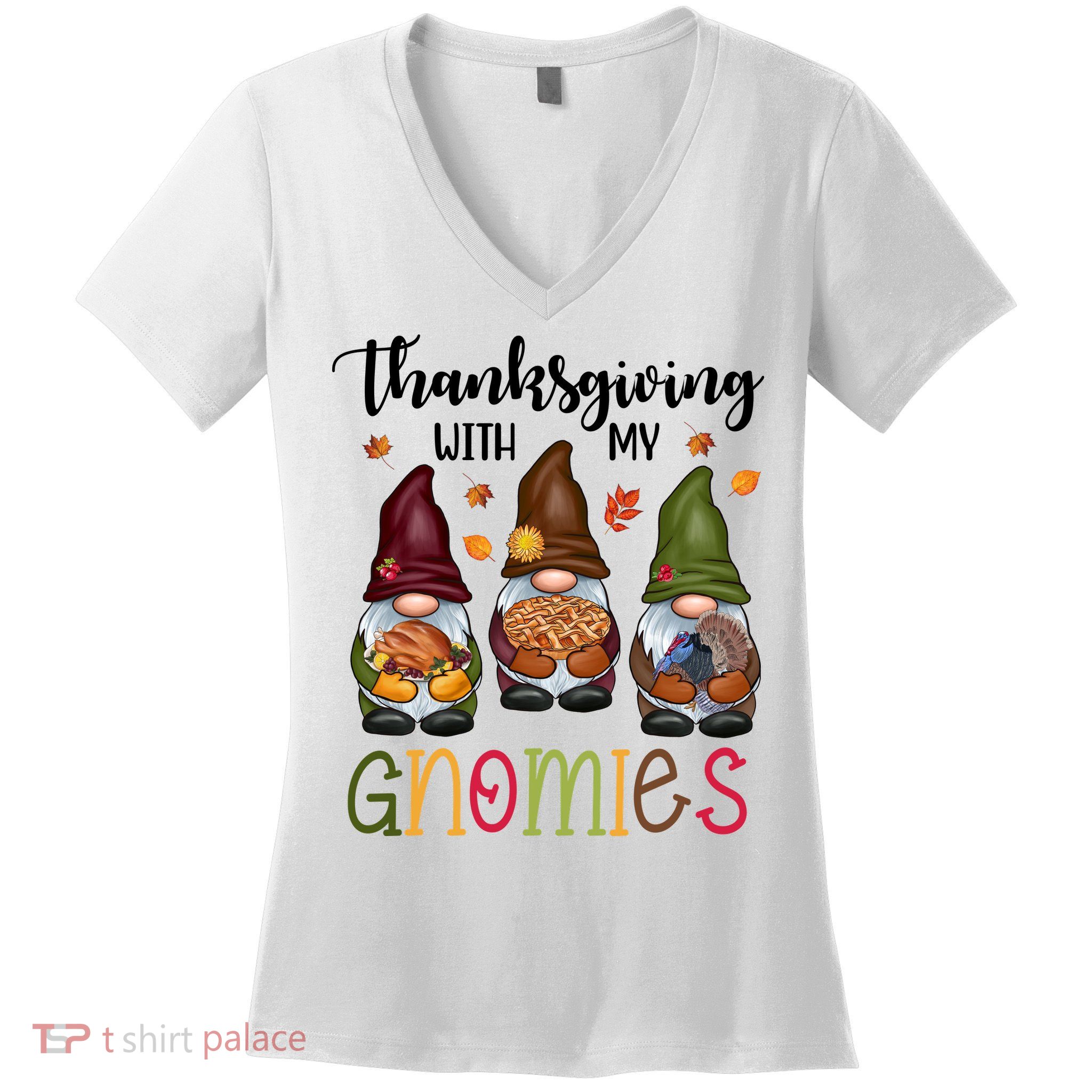 Thanksgiving With My Gnomies Holiday Festive Women's V-Neck T-Shirt