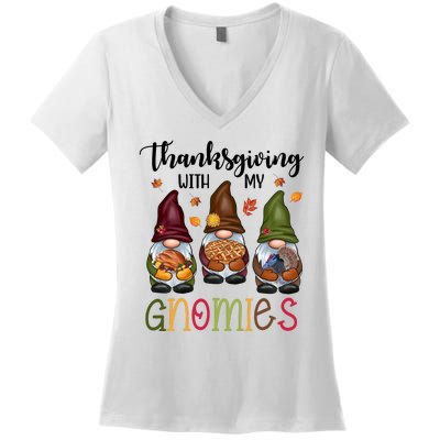 Thanksgiving With My Gnomies Holiday Festive Women's V-Neck T-Shirt