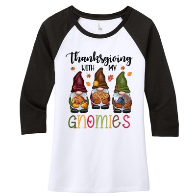 Thanksgiving With My Gnomies Holiday Festive Women's Tri-Blend 3/4-Sleeve Raglan Shirt