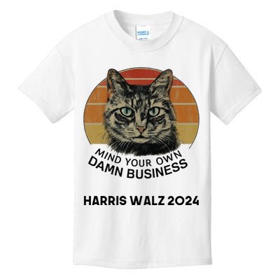 Tim Walz Mind Your Own Damn Business Cats For Kamala Kids T-Shirt