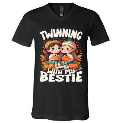 Twinning With My Bestie Spirit Week Twin Day Best Friend 70s V-Neck T-Shirt