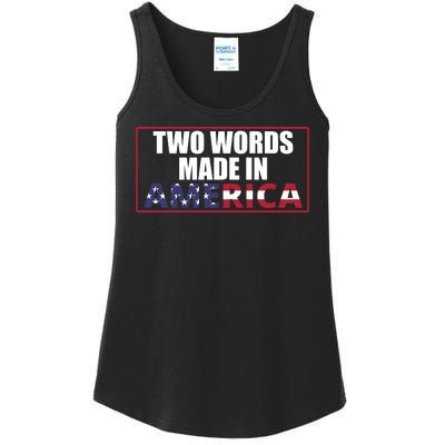 Two Words Made In America Funny Usa Flag Vintage Ladies Essential Tank